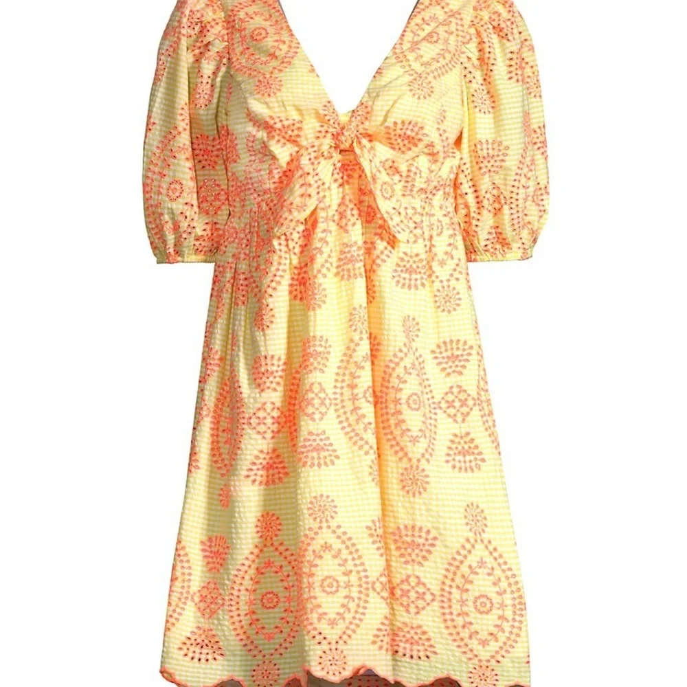 Lilly Pulitzer Sarafina Eyelet Babydoll Dress NWT 12 yellow orange puff sleeves - Picture 5 of 6